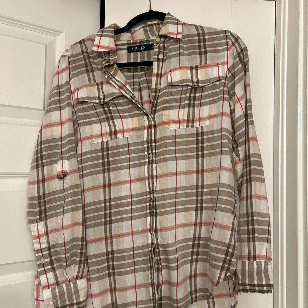 Ralph Lauren Beige and Red Plaid Shirt